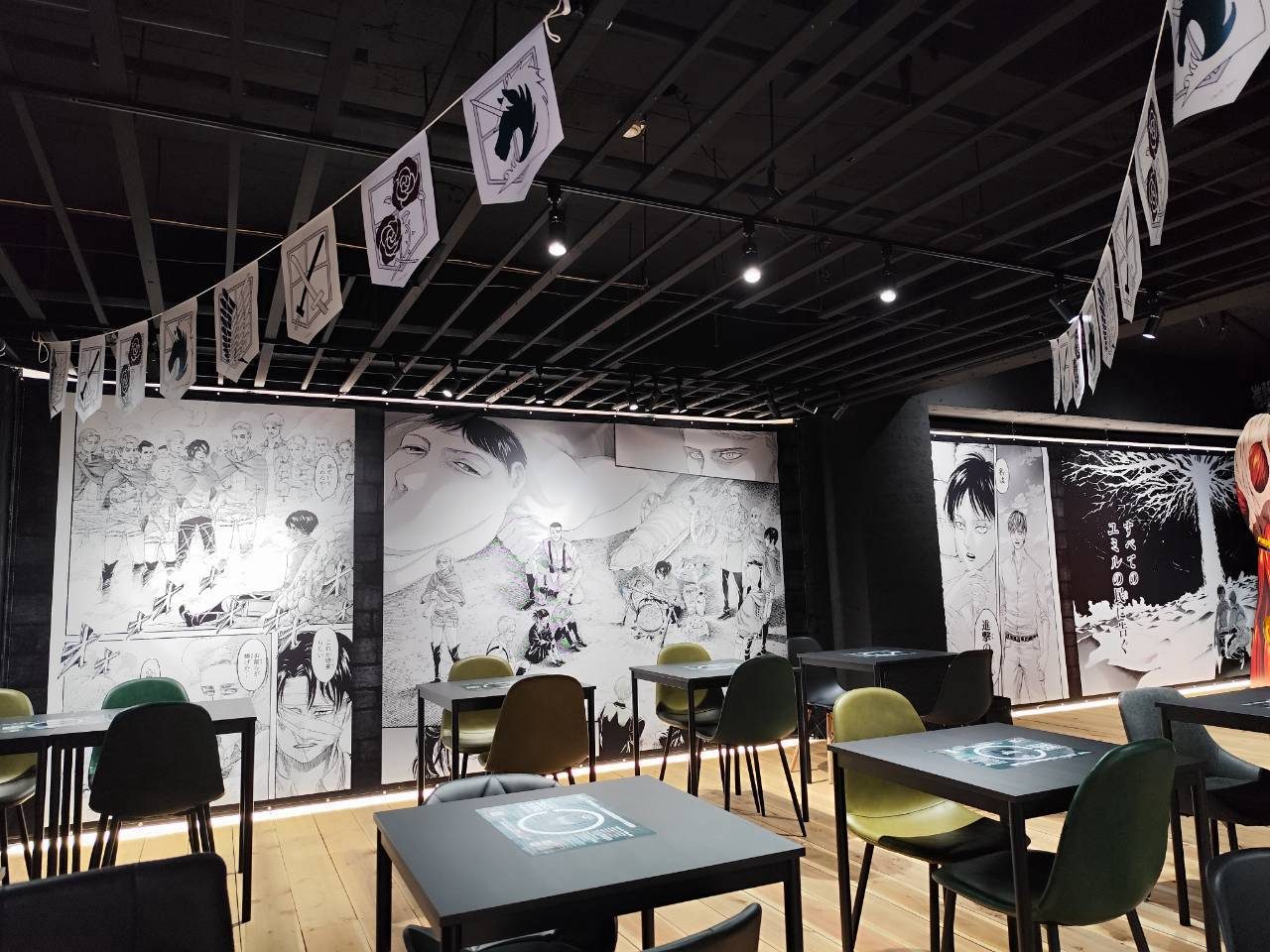 Exhibition space lined with manga artwork